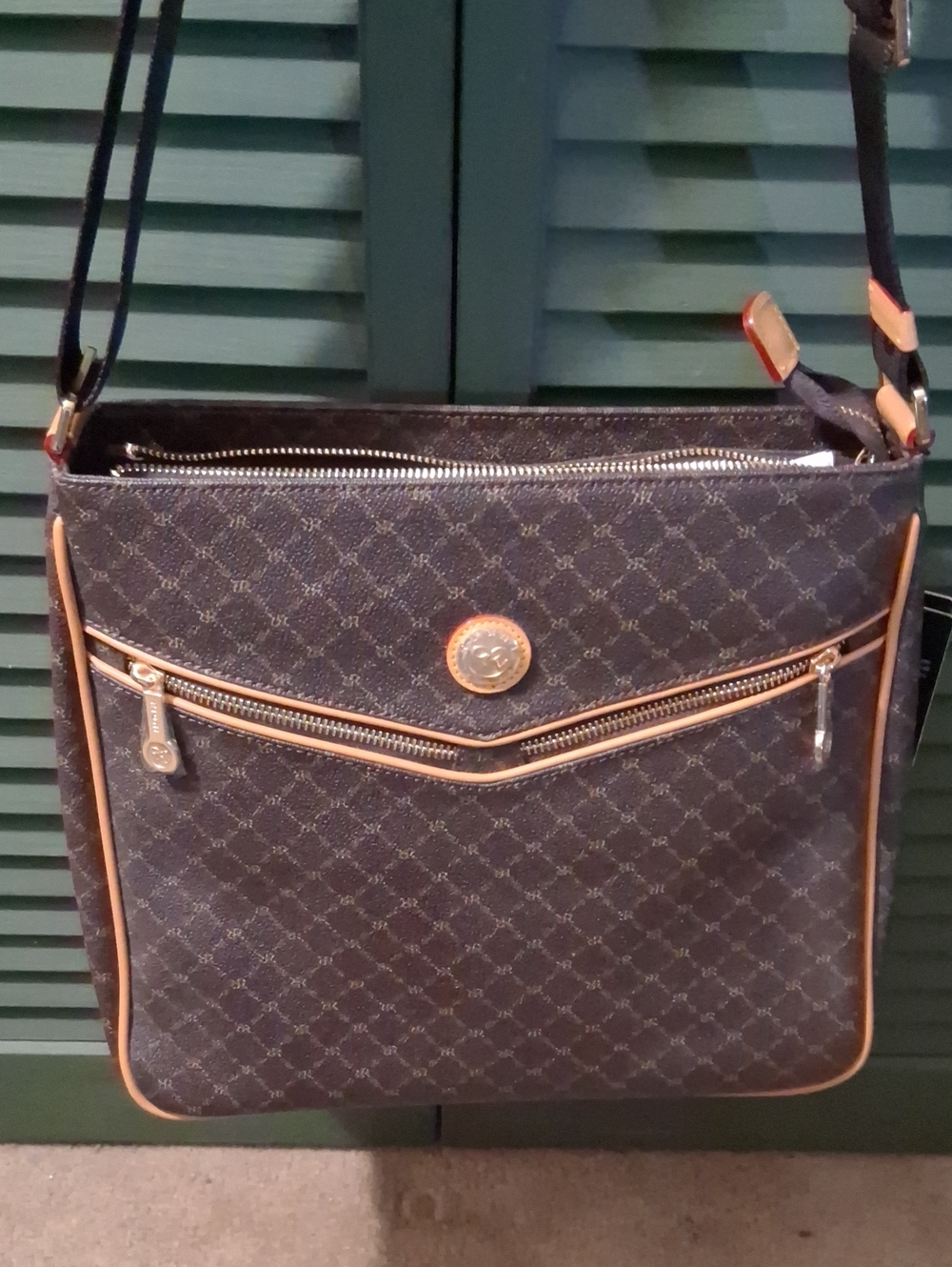 Classic Brown Shoulder Bag with Tan Trim